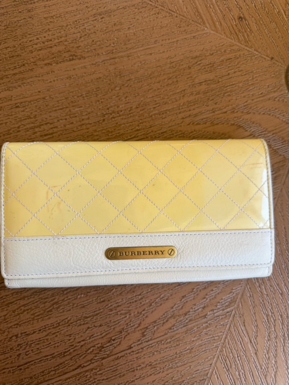 Burberry Yellow and White Quilted Leather Continental Wallet Passport Clutch